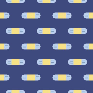 Küçük bandajlı, mavi arka planda pürüzsüz bir desen var..