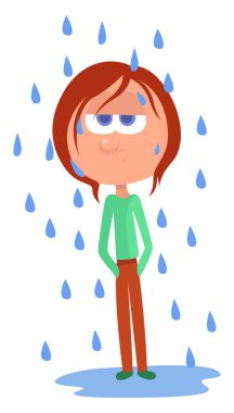 Yağmurdaki kız, illüstrasyon, beyaz arkaplanda vektör