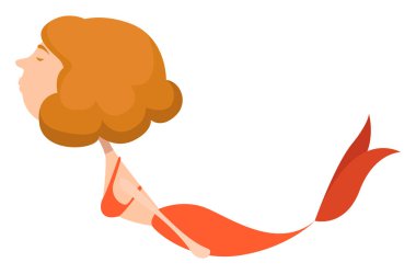 Kırmızı renkte deniz kızı, beyaz arkaplanda illüstrasyon, vektör