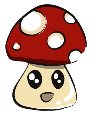 Gözleri, çizimi, beyaz arka planı olan şirin mantarlar.