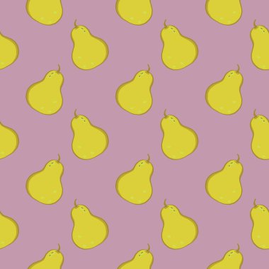 Sarı armut, pembe arka planda pürüzsüz desen.