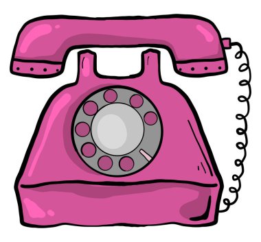 Eski pembe telefon, illüstrasyon, beyaz arkaplanda vektör