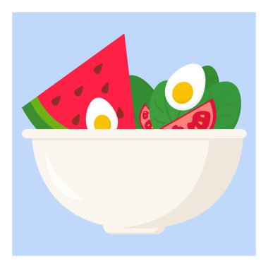 Salatalı kase, resimli, beyaz arkaplanda vektör