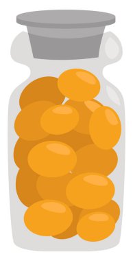 Şişede sakinleştirici, resimleme, beyaz arka planda vektör.