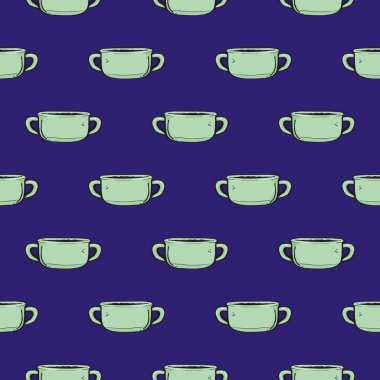 Sıcak çorba, mavi arka planda pürüzsüz desen..