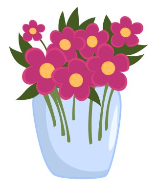 Bir saksıda çiçekler, illüstrasyon, beyaz arkaplanda vektör