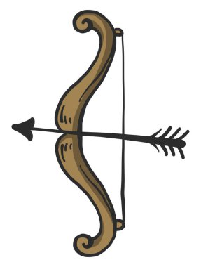 Tahta yay ve ok, illüstrasyon, beyaz arkaplanda vektör