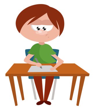 Çocuk mektup yazıyor, illüstrasyon, beyaz arkaplan üzerinde vektör