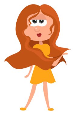 Sarı elbiseli kadın, illüstrasyon, beyaz arka planda vektör.