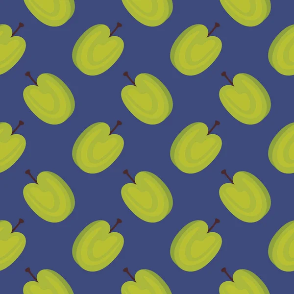 Zelené Jablko Bezešvé Vzor Modrém Pozadí — Stockový vektor