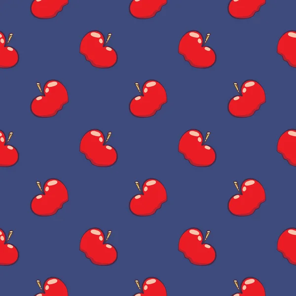 Rött Äpple Sömlöst Mönster Blå Bakgrund — Stock vektor