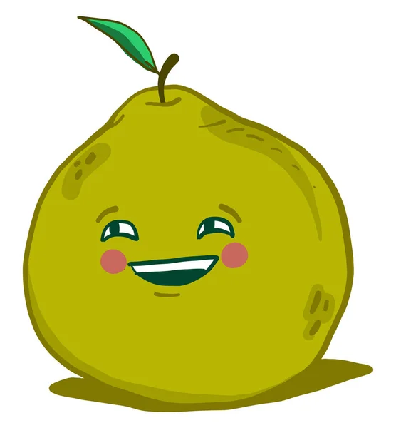 Big Green Pomelo Smiling Illustration Vector White Background — стоковый вектор