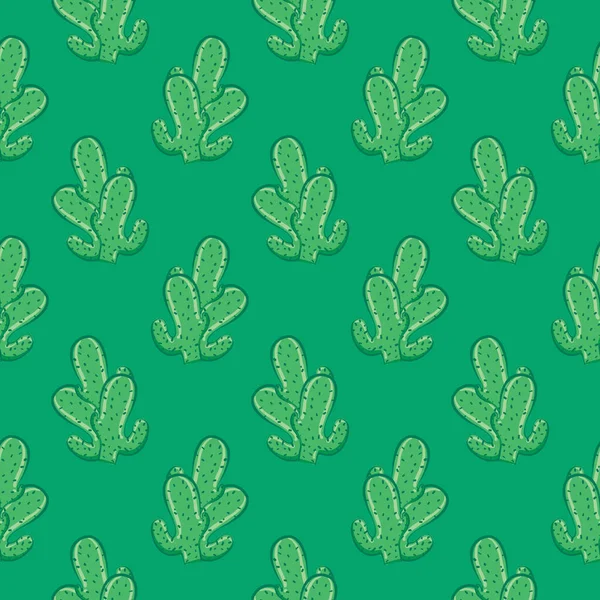 Petit Cactus Motif Sans Couture Sur Fond Vert — Image vectorielle
