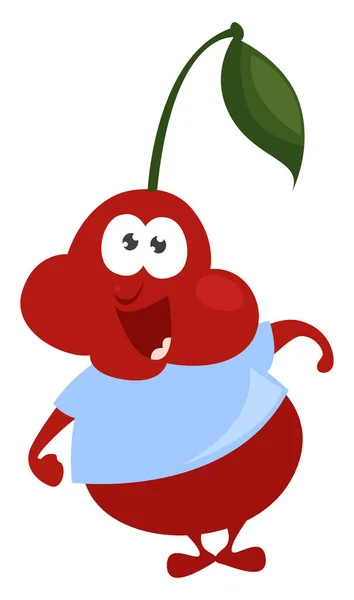 Happy Little Cherry Illustration Vector White Background — Stock Vector