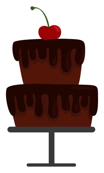 Grand Gâteau Chocolat Avec Une Cerise Sur Dessus Illustration Vecteur — Image vectorielle