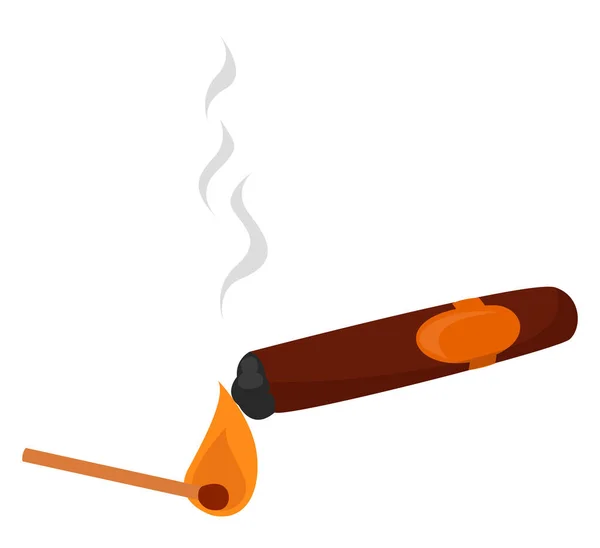 Cigar Och Match Illustration Vektor Vit Bakgrund — Stock vektor