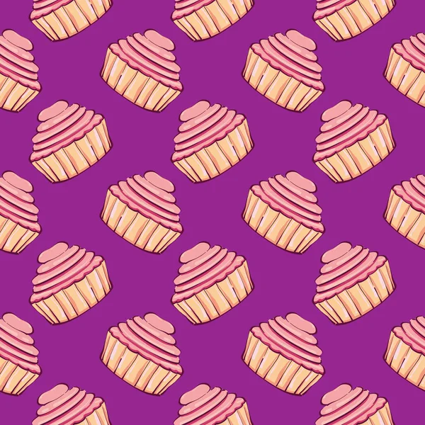 Pinkfarbener Cupcake Nahtloses Muster Auf Lila Hintergrund — Stockvektor