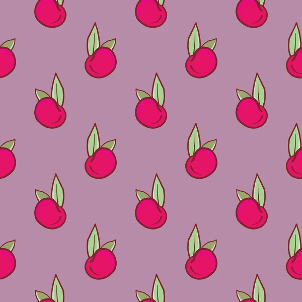 Cherry Fruit Seamless Pattern Purple Background — Stock Vector