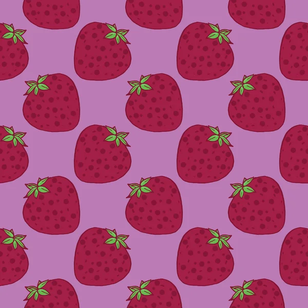 Rote Erdbeere Nahtloses Muster Auf Lila Hintergrund — Stockvektor