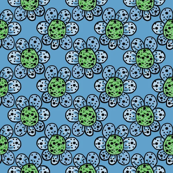 Cute Blue Flower Seamless Pattern Blue Background — Stock Vector
