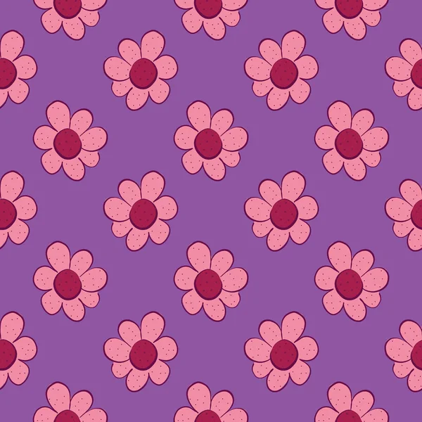 Pink Flower Seamless Pattern Purple Background — Stock Vector