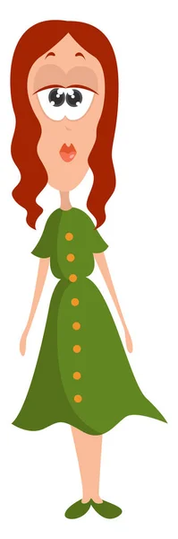 Chica Vestido Verde Ilustración Vector Sobre Fondo Blanco — Archivo Imágenes Vectoriales