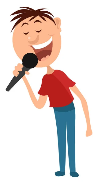 Boy Singing Karaoke Illustration Vector White Background — Stock Vector