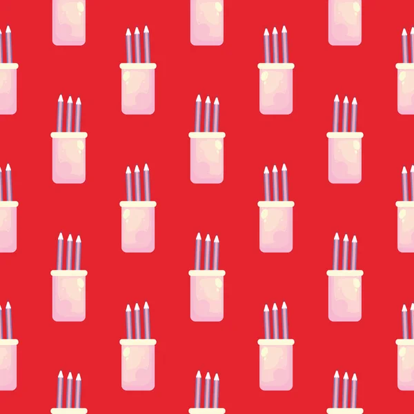 Pastel Con Velas Patrón Sin Costuras Sobre Fondo Rojo — Vector de stock