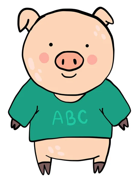 绿色衬衫上的猪 白色背景上的图解 — 图库矢量图片