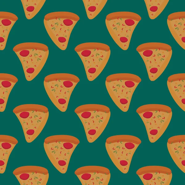 Fette Pizza Modello Senza Cuciture Sfondo Verde — Vettoriale Stock