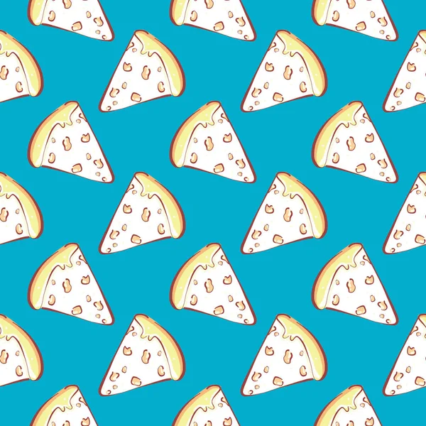 Pizza Con Queso Patrón Sin Costuras Sobre Fondo Azul — Vector de stock