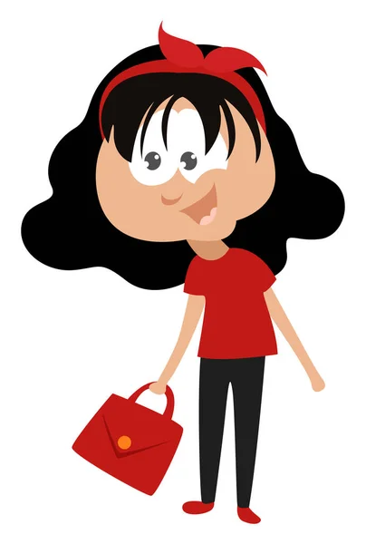 Chica Con Una Bolsa Roja Ilustración Vector Sobre Fondo Blanco — Vector de stock