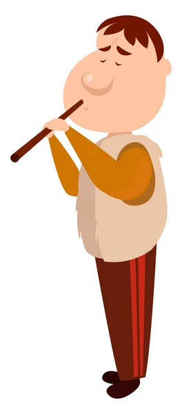 Man Playing Flute Illustration Vector White Background — Stock Vector