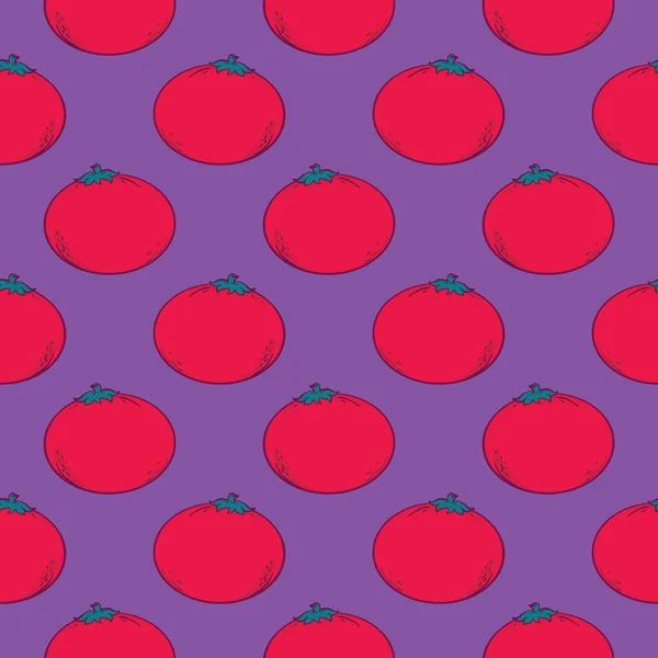 Fresh Red Tomato Seamless Pattern Purple Background — Stock Vector