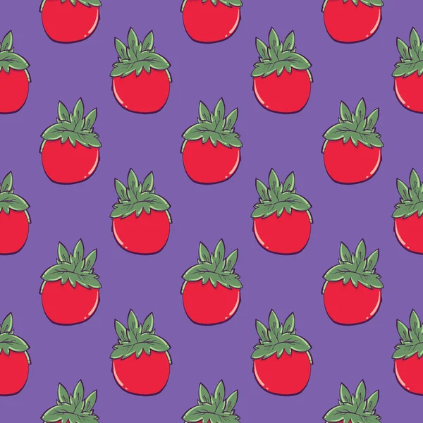 Petite Tomate Rouge Motif Sans Couture Sur Fond Violet — Image vectorielle