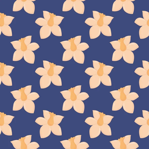 Vanila Flower Seamless Pattern Blue Background — Stock Vector
