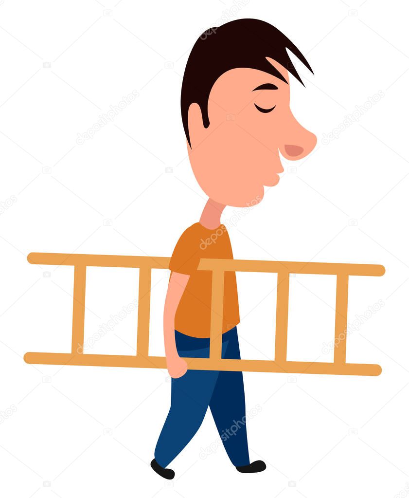 Boy with step ladders, illustration, vector on white background