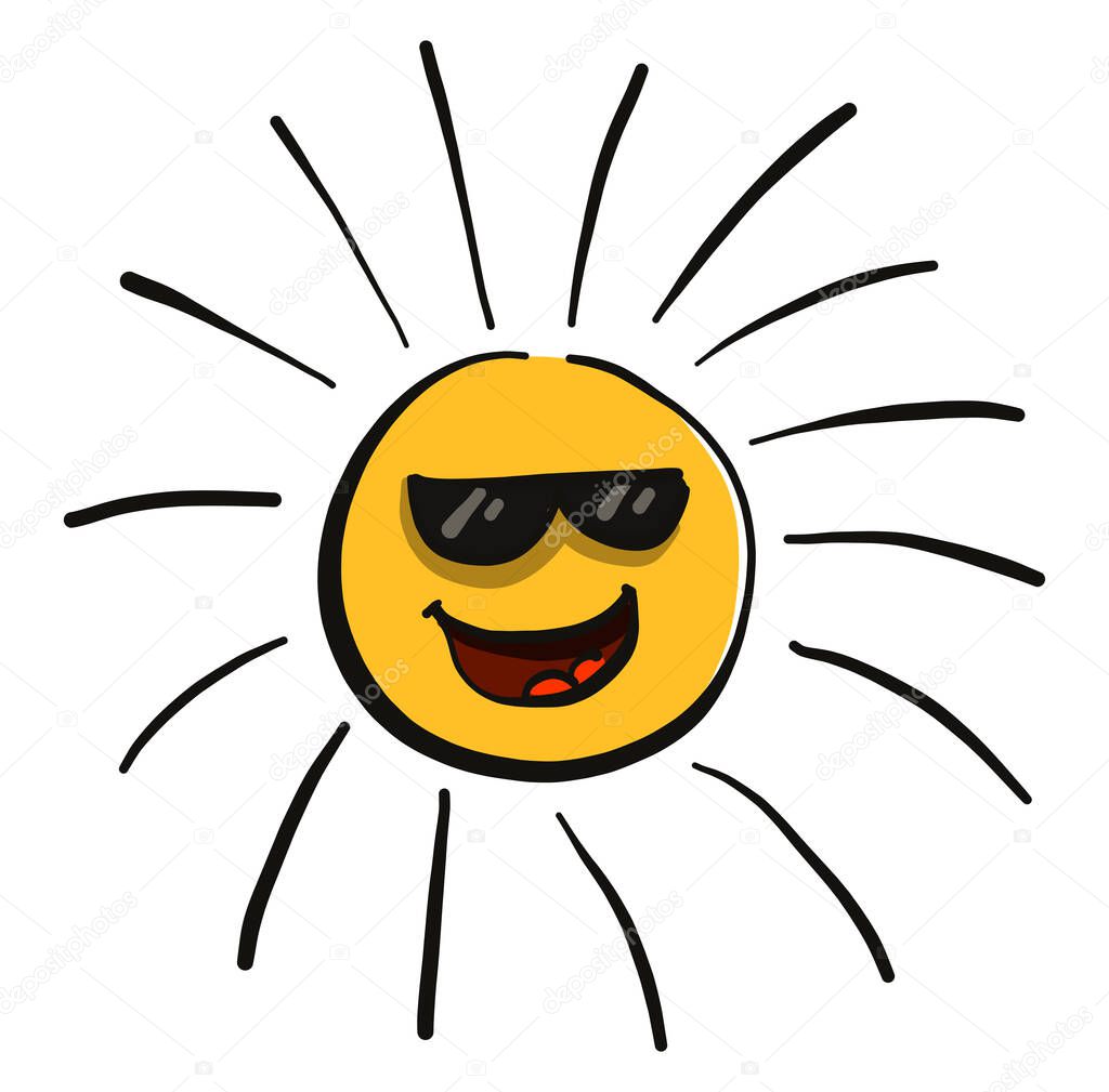 Sun with sunglasses, illustration, vector on white background