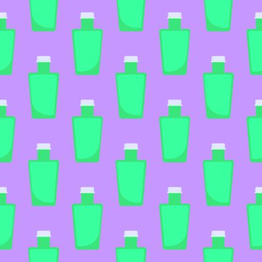 Yeşil şişe, mor arka planda pürüzsüz desen.