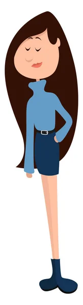 Mädchen Mit Blauem Pullover Illustration Vektor Auf Weißem Hintergrund — Stockvektor