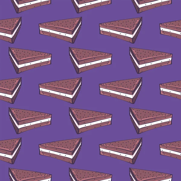 Сэндвич Тортом Бесшовный Рисунок Темно Фиолетовом Фоне — стоковый вектор
