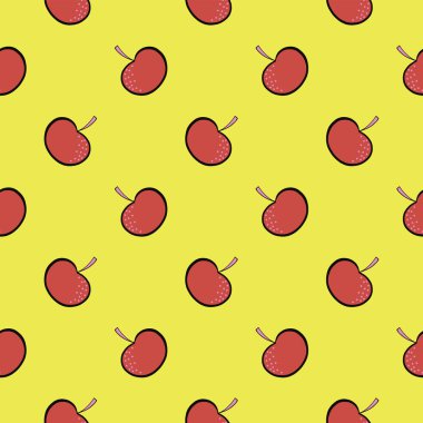 Kırmızı kiraz, sarı arka planda pürüzsüz desen.