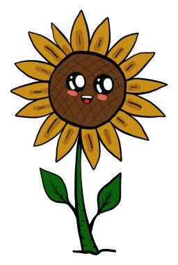 Mutlu ayçiçekleri, illüstrasyon, beyaz arkaplandaki vektör.