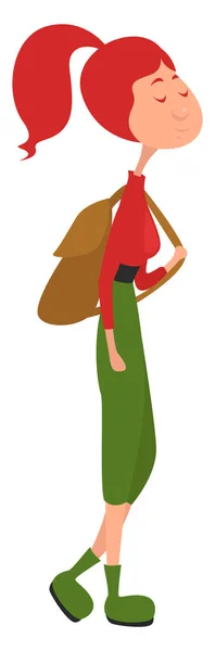 Chica Con Una Mochila Ilustración Vector Sobre Fondo Blanco — Vector de stock