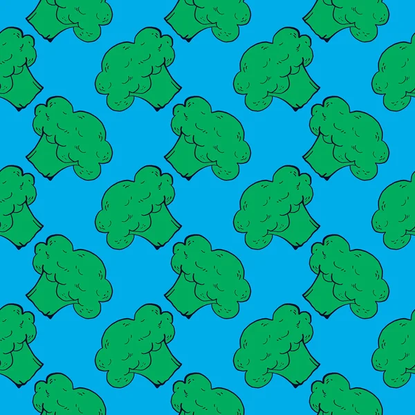 Groene Broccoli Naadloos Patroon Blauwe Achtergrond — Stockvector