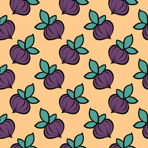 Purple Fig Seamless Pattern Orange Background — Stock Vector