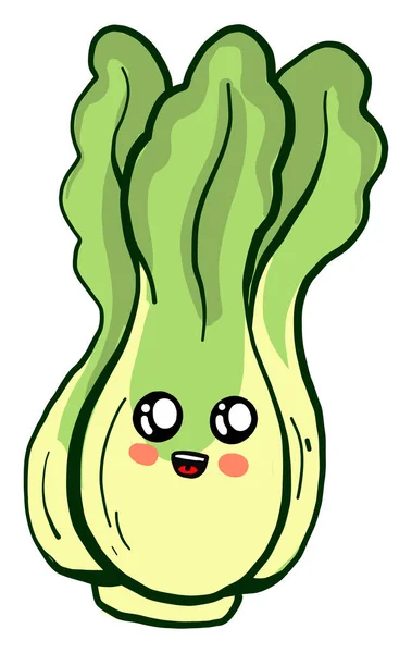 Grüner Salat Mit Gesicht Illustration Vektor Auf Weißem Hintergrund — Stockvektor