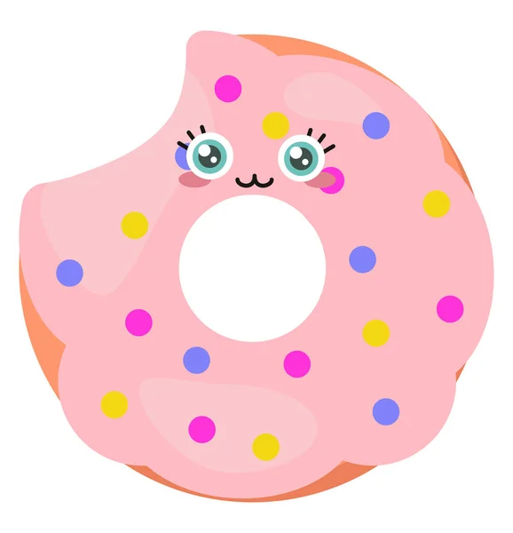 Cute Pink Donut Illustration Vector White Background — Stock Vector