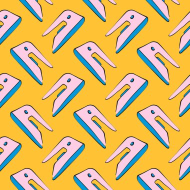 Pembe giysi demiri, sarı arkaplanda pürüzsüz desen..