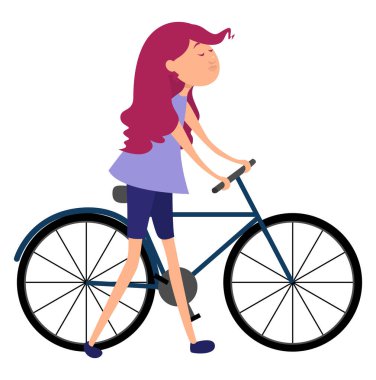 Bisikletli kız, illüstrasyon, beyaz arka planda vektör.